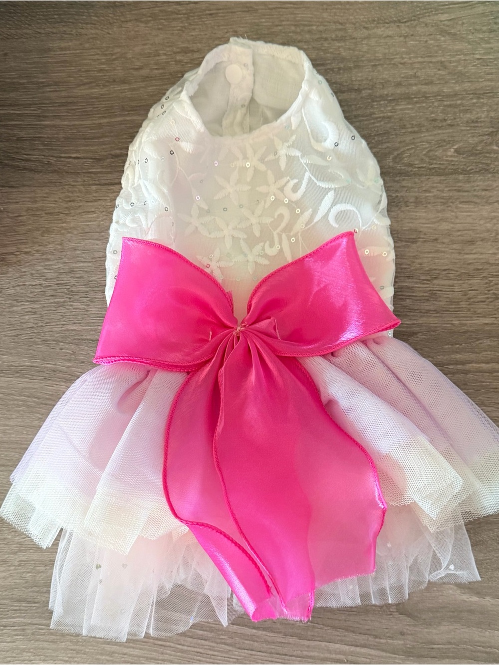 White & Hot Pink Tulle Bow Pet Costume Dress